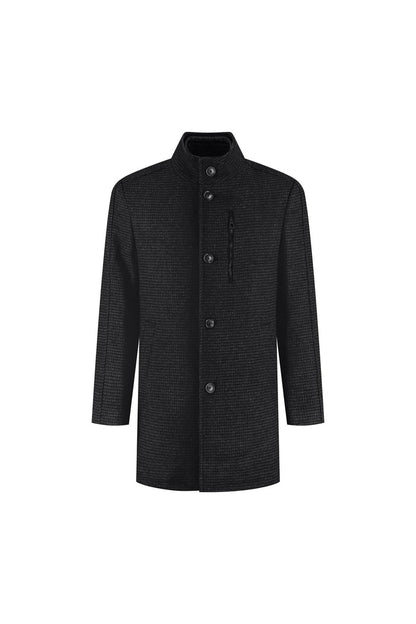 Coat houndstooth windvanger zwart-grijs, stijlvolle jas met uitneembare windvanger.
