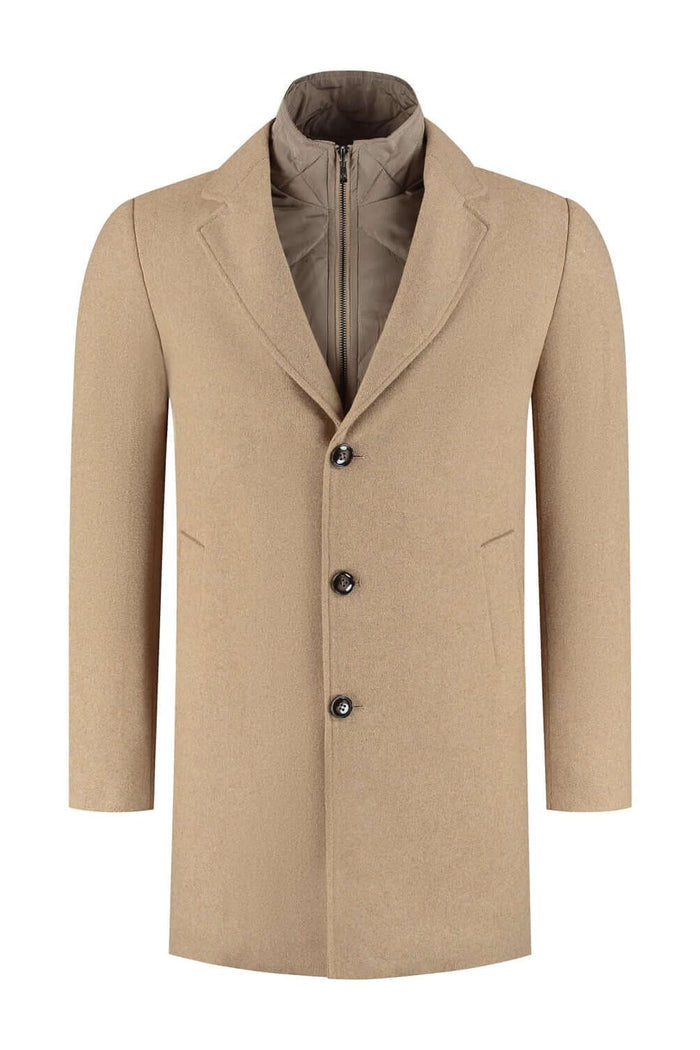 Coat windvanger camel, camel color overcoat with modern silhouette and integrated windbreaker features.