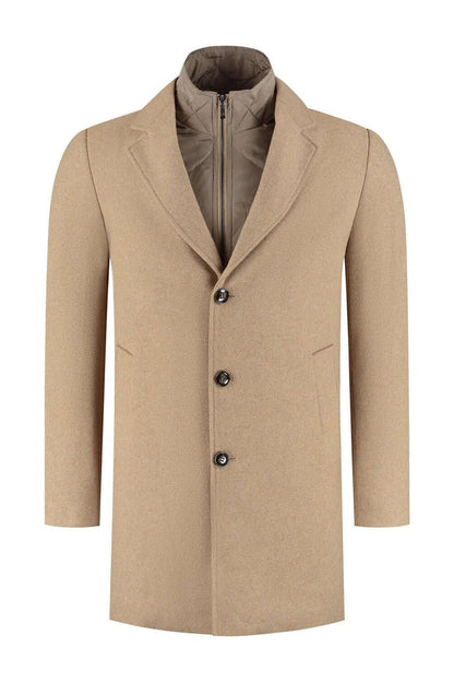 Coat windvanger camel, camel color overcoat with modern silhouette and integrated windbreaker features.