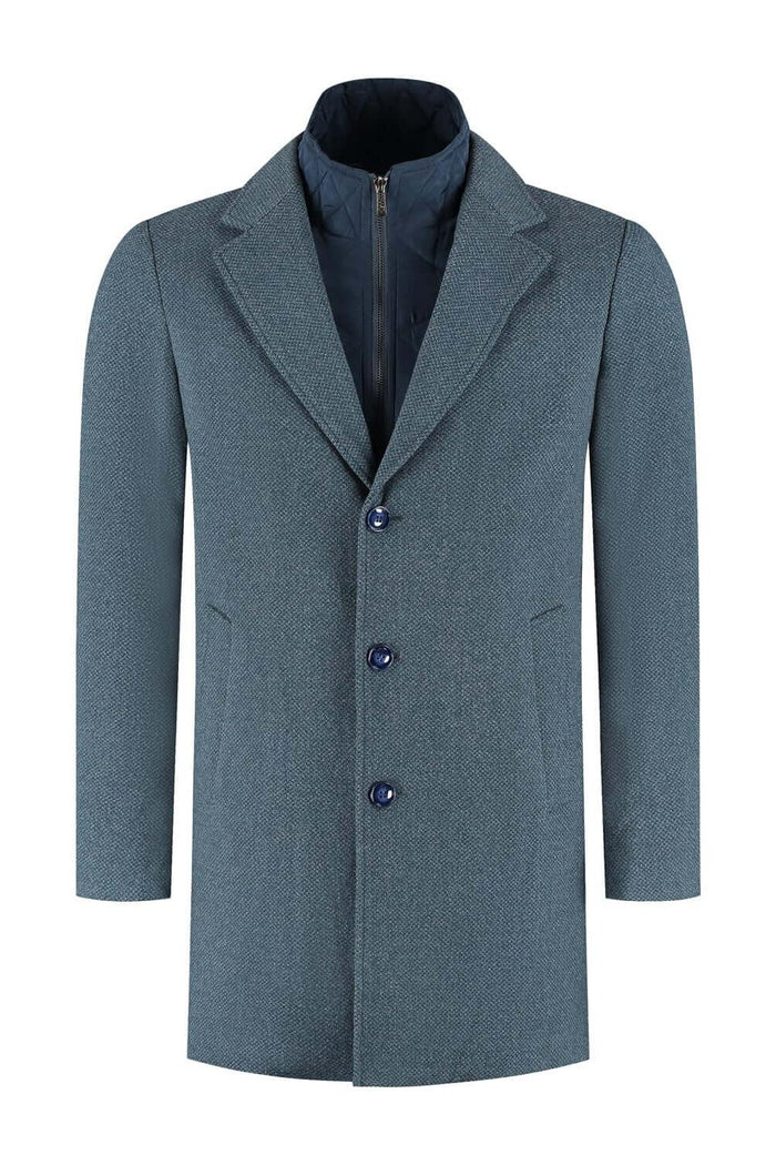 Coat windvanger melange blauwgrijs, windafstotende jas met praktische zakken en naden.