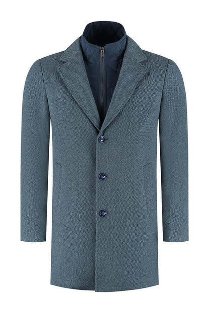 Coat windvanger melange blauwgrijs, windafstotende jas met praktische zakken en naden.