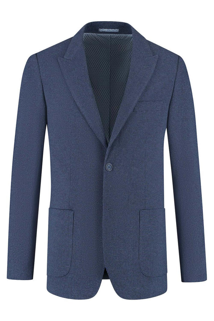 Colbert bi-stretch blauw, moderne pasvorm, kreukvrij en veelzijdig, stijlvolle blazer voor elke gelegenheid.