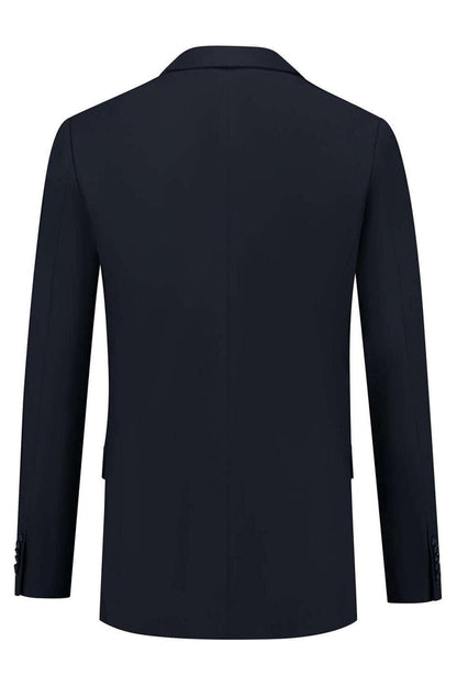 Colbert comfort stretch blauw MixMatch, achterkant van een diepblauwe colbert met twee knopen.