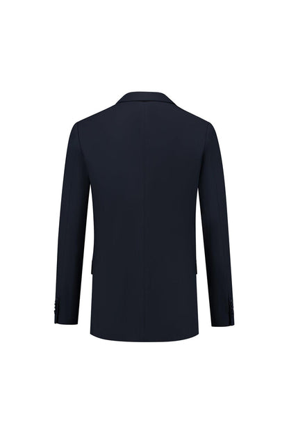 Colbert comfort stretch blauw MixMatch, achteraanzicht van een diepblauwe stretch colbert met twee knopen.