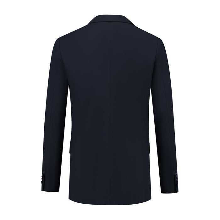 Colbert comfort stretch blauw MixMatch, achterkant van een diepe blauwe colbert met twee knopen.