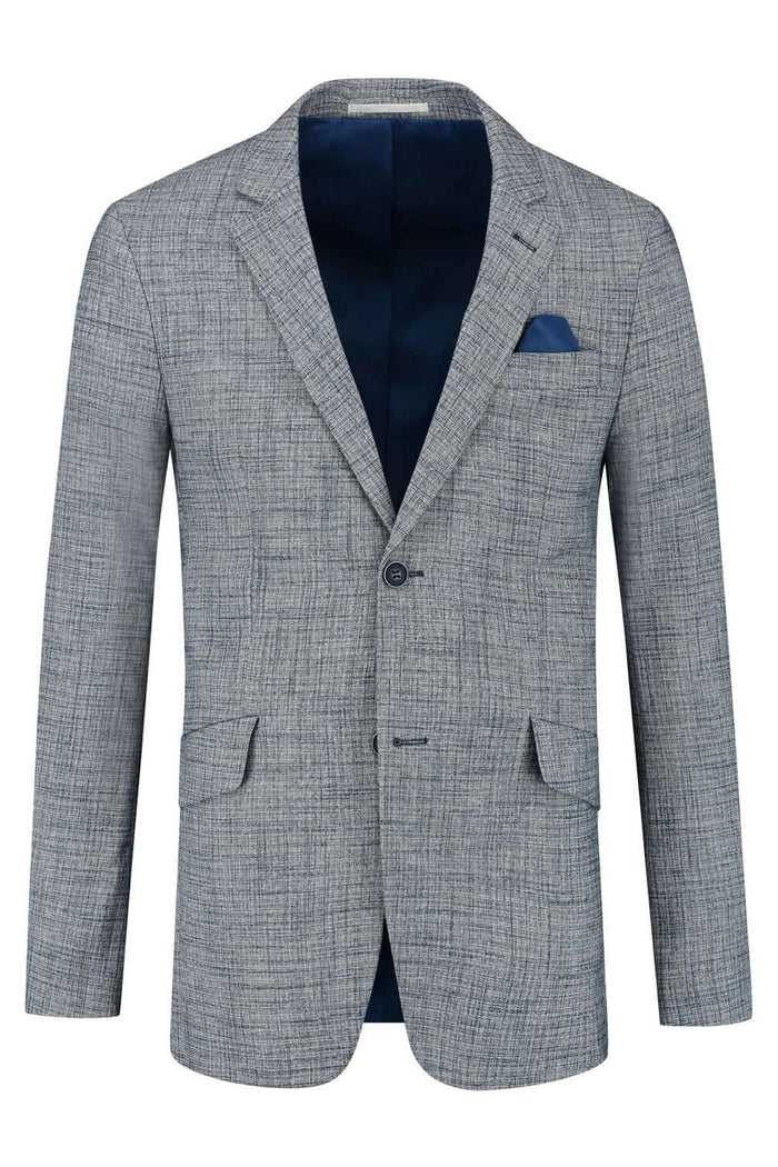Colbert linnenstructuur blauw, ademende jas met linnenstructuur en blauwe tint.