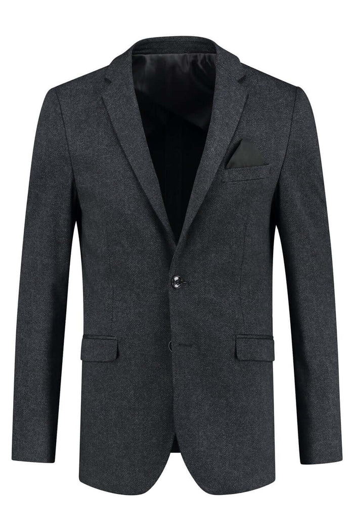 Colbert miniruitje grijs-blauw, ademend materiaal, stijlvolle grijs-blauwe blazer voor elke gelegenheid.