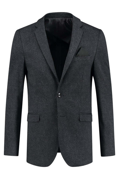 Colbert miniruitje grijs-blauw, ademend materiaal, stijlvolle grijs-blauwe blazer voor elke gelegenheid.
