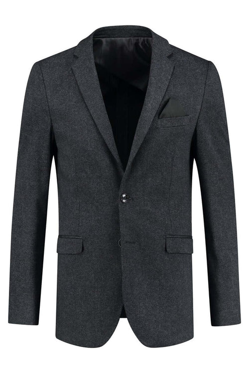 Colbert miniruitje grijs-blauw, ademend materiaal, stijlvolle grijs-blauwe blazer voor elke gelegenheid.