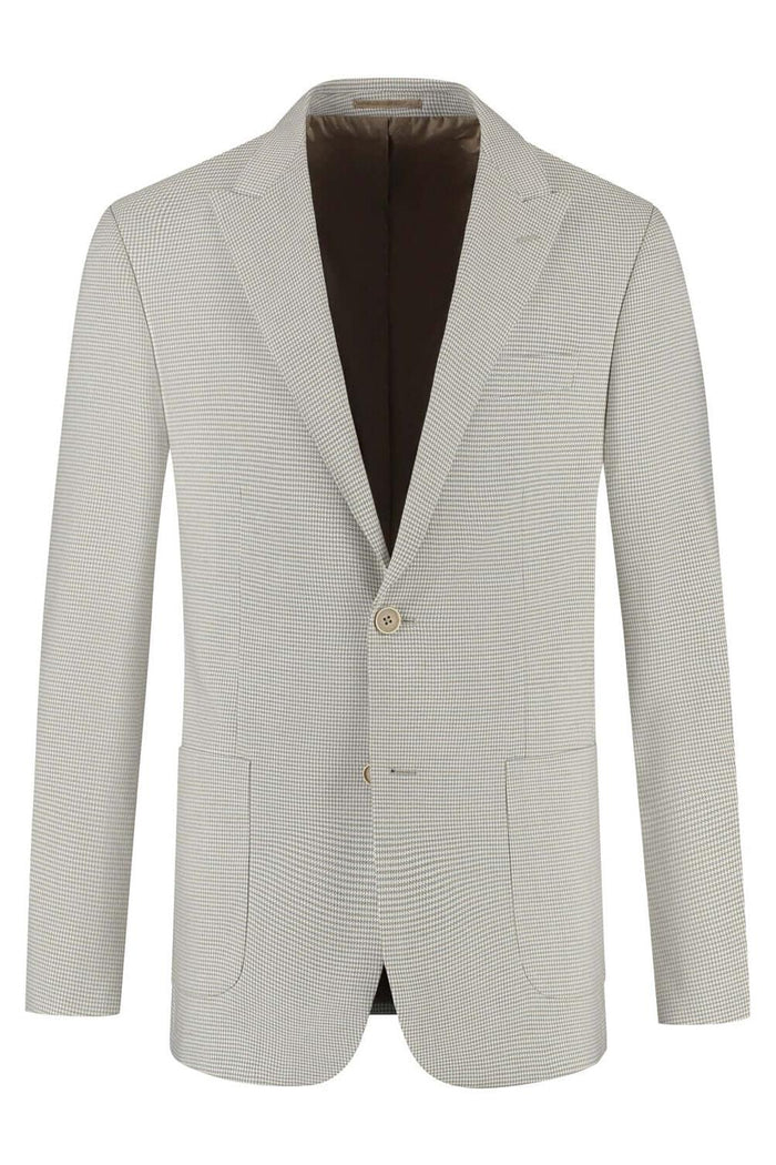 Colbert pied-de-poule beige, élégant blazer avec motif pied-de-poule en beige, parfait pour des occasions habillées.