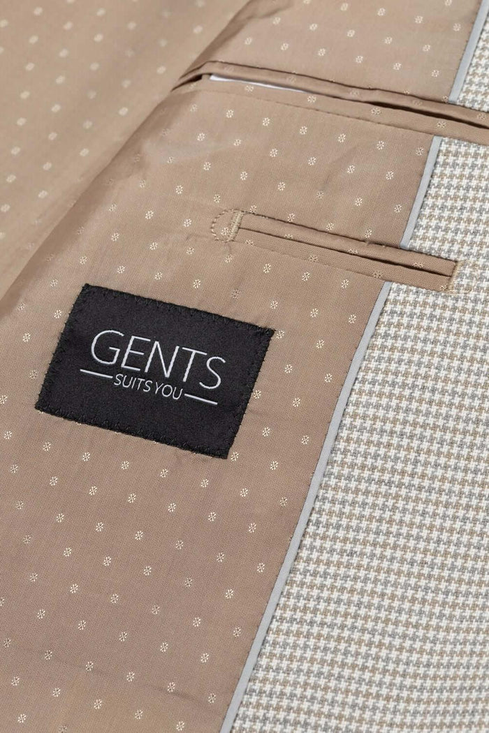 Colbert pied-de-poule beige with GENTS label and stylish design detail.
