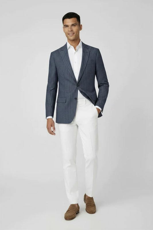Colbert pinstripe denim-blauw