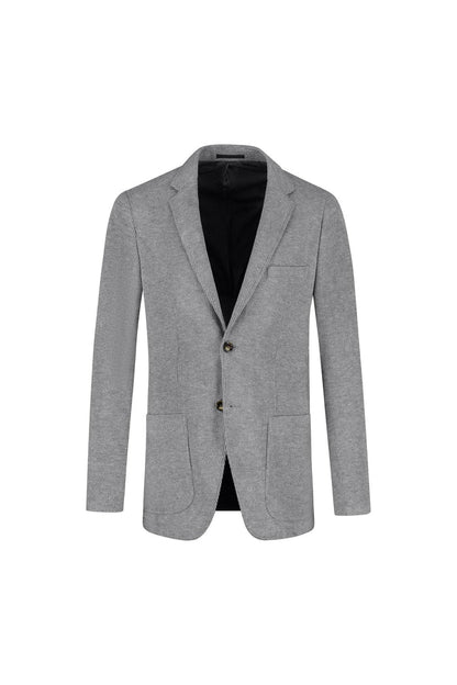 Colbert stretch cord grijs, grijze stretchkorduroy colbert met borstzak en zakken, stijlvolle herenmode.