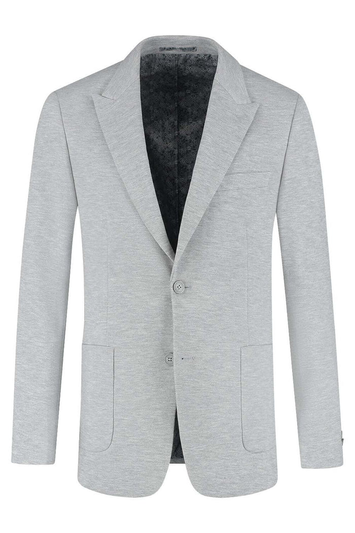 Colbert stretch pique melange grijs, elegante grijze melange colbert met stretch voor zakelijke en casual gelegenheden.