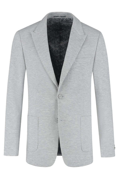 Colbert stretch pique melange grijs, elegante grijze melange colbert met stretch voor zakelijke en casual gelegenheden.