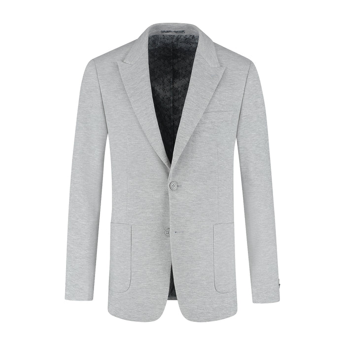 Colbert stretch pique melange grijs - grijze melange colbert met stretch, geschikt voor zakelijke en casual gelegenheden.