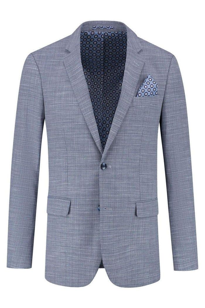 Pak structuur steenblauw 2-delig stijlvolle blazer met een blauwe binnenvoering en pochet