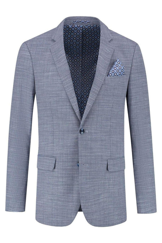 Pak structuur steenblauw 2-delig stijlvolle blazer met een blauwe binnenvoering en pochet