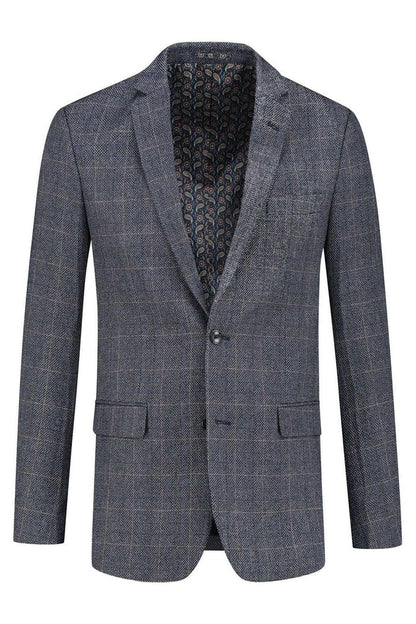 Colbert tweedlook ruit blauw