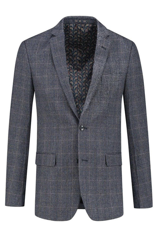 Colbert tweedlook ruit blauw