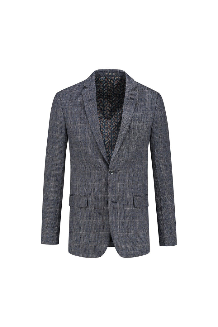 Colbert tweedlook ruit blauw