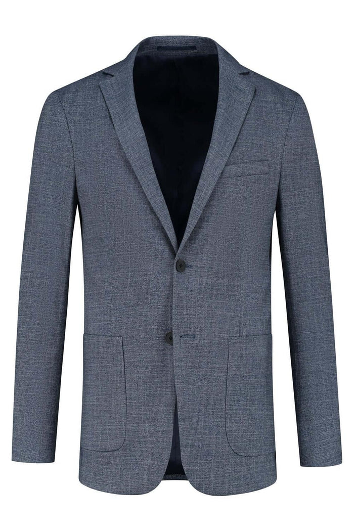 Colbert uni melange blauw, stijlvol, kleurvast en kreukt minder, perfect voor elke gelegenheid.