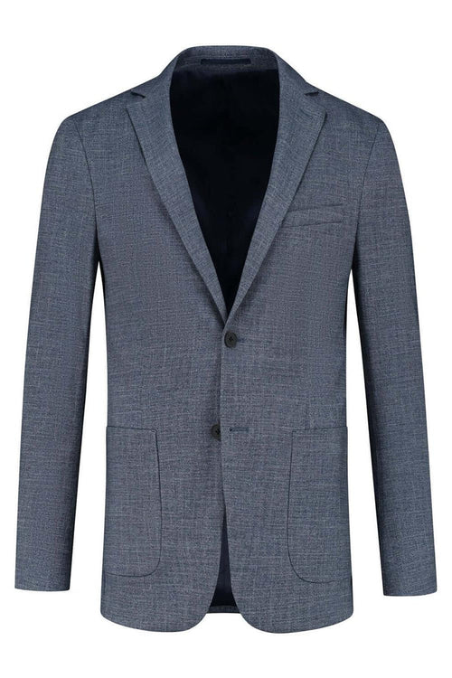 Colbert uni melange blauw, stijlvol, kleurvast en kreukt minder, perfect voor elke gelegenheid.
