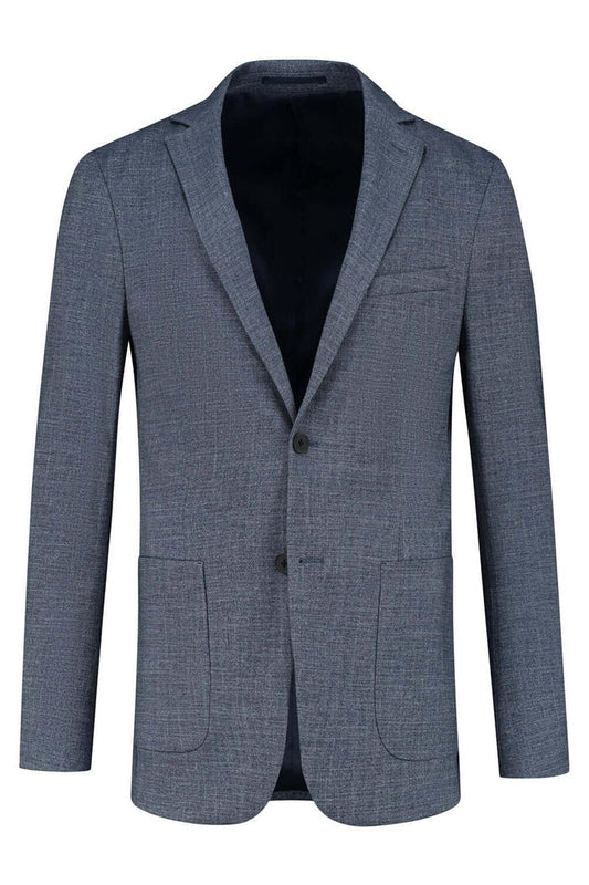 Colbert uni melange blauw, stijlvol, kleurvast en kreukt minder, perfect voor elke gelegenheid.