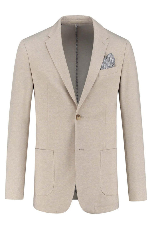 Colbert uni stretch zand, zandkleurig colbert met stretch en nette afwerking, ideaal voor stijlvolle outfits.