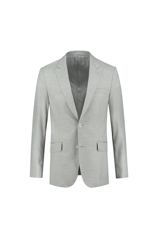 Colbert uni zand MixMatch light gray blazer front view with two pockets and golden buttons