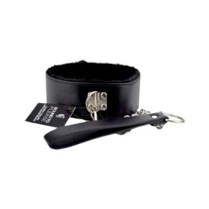 Colier cu lesa Bound to Please - Furry Collar, din piele cu lant metalic, Neagra
