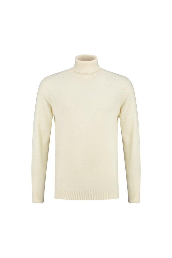 Coltrui off-white wol, ademend comfort trui in off-white wol-nylon voor herfst en winter.