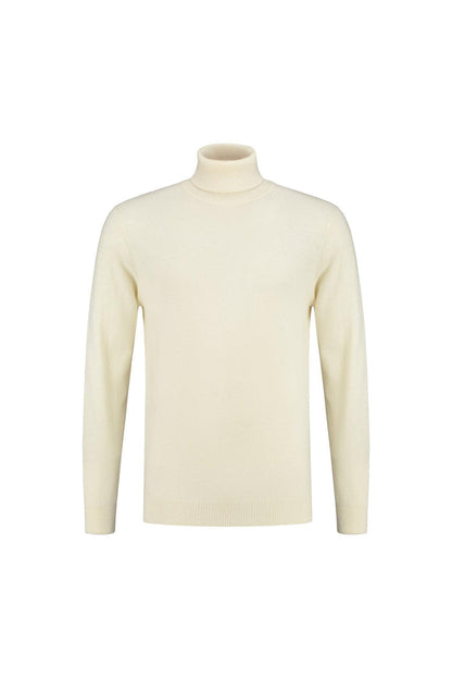 Coltrui off-white wol, ademend comfort trui in off-white wol-nylon voor herfst en winter.