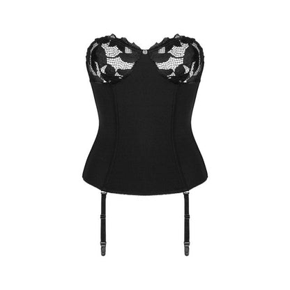 Corset erotic cu portjartier OBSESSIVE Editya, design cu sutien din dantelă florală, culoare negru, mărime M/L