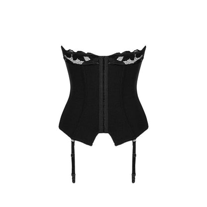 Corset erotic cu portjartier OBSESSIVE Editya, design cu sutien din dantelă florală, culoare negru, mărime XS/S