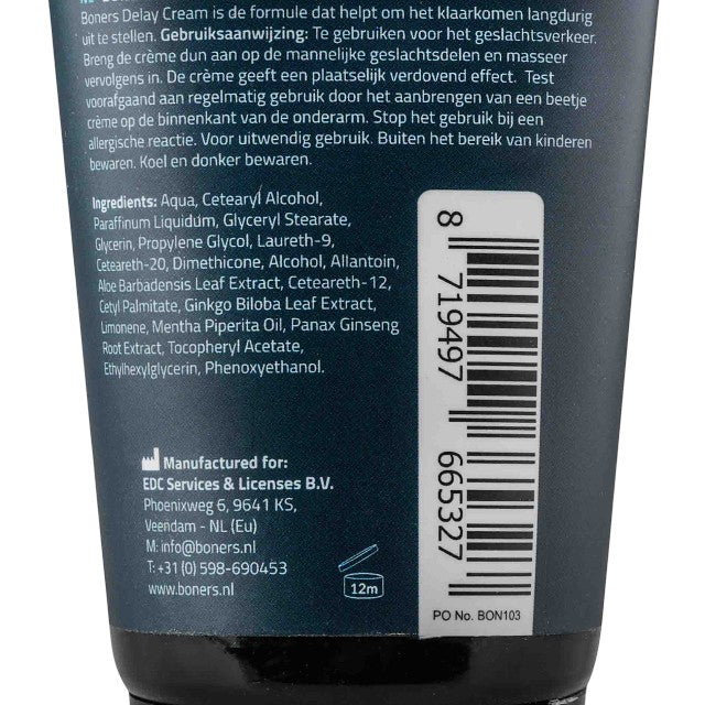 Cremă BONERS Delay Cream, susține întârzierea ejaculării, efect ușor de amorțire, textură mătăsoasă, 100ml