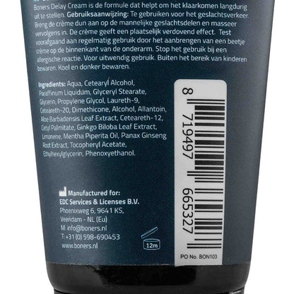Cremă BONERS Delay Cream, susține întârzierea ejaculării, efect ușor de amorțire, textură mătăsoasă, 100ml