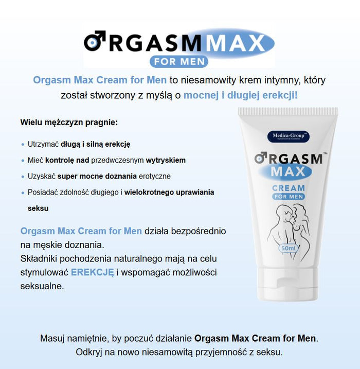Cremă MEDICA-GROUP OrgasmMax Men, pentru potență, erecții puternice și întârzierea ejaculării, 50 ml