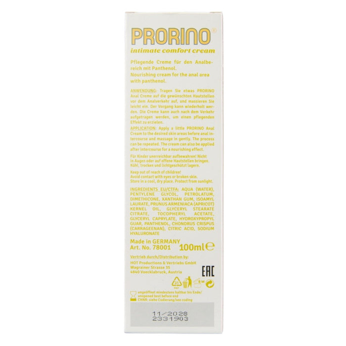 Cremă PRORINO Intimate Comfort Cream - Anal Care, pentru hidratare și relaxare anală, 100 ml