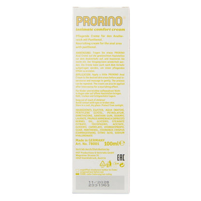 Cremă PRORINO Intimate Comfort Cream - Anal Care, pentru hidratare și relaxare anală, 100 ml