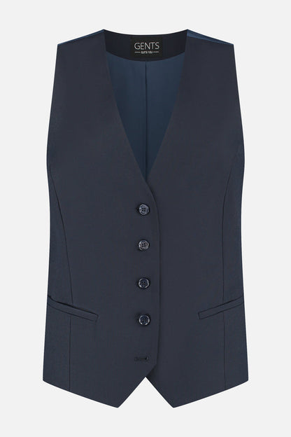 Damesgilet comfort stretch blauw, kantoor- en casualgilet met knopen en zakken in blauw