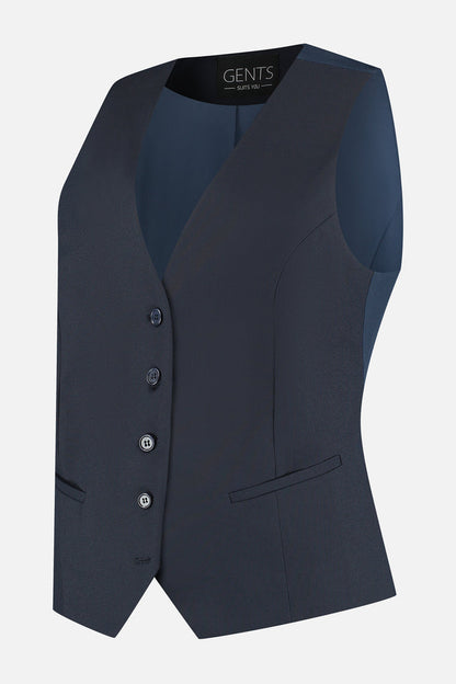 Damesgilet comfort stretch blauw, kantoor- en casualgilet met knopen en zakken in blauw.