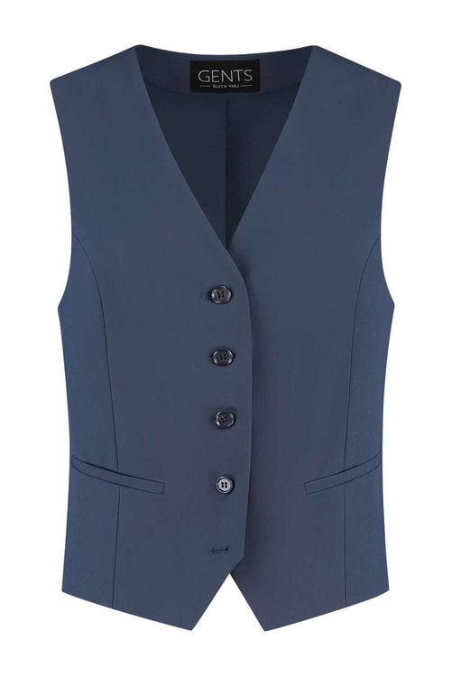Damesgilet comfort stretch royalblue met vijf knopen in comfortabel stretchmateriaal.