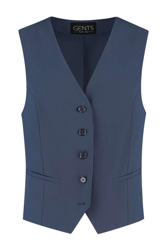 Damesgilet comfort stretch royalblue met vijf knopen in comfortabel stretchmateriaal.