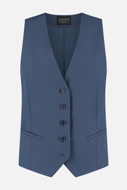 Damesgilet comfort stretch royalblue, stylish gilet with five buttons in royal blue.