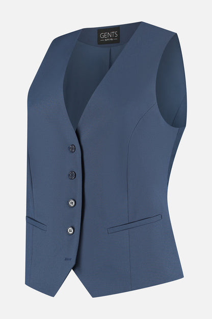 Damesgilet comfort stretch royalblue, stylish vest with five buttons and comfort stretch fabric.