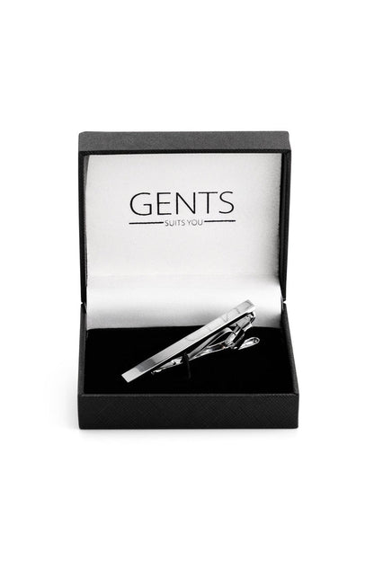Dasspeld zilverkleur in een elegante geschenkdoos van GENTS, met strak, stevig accent.