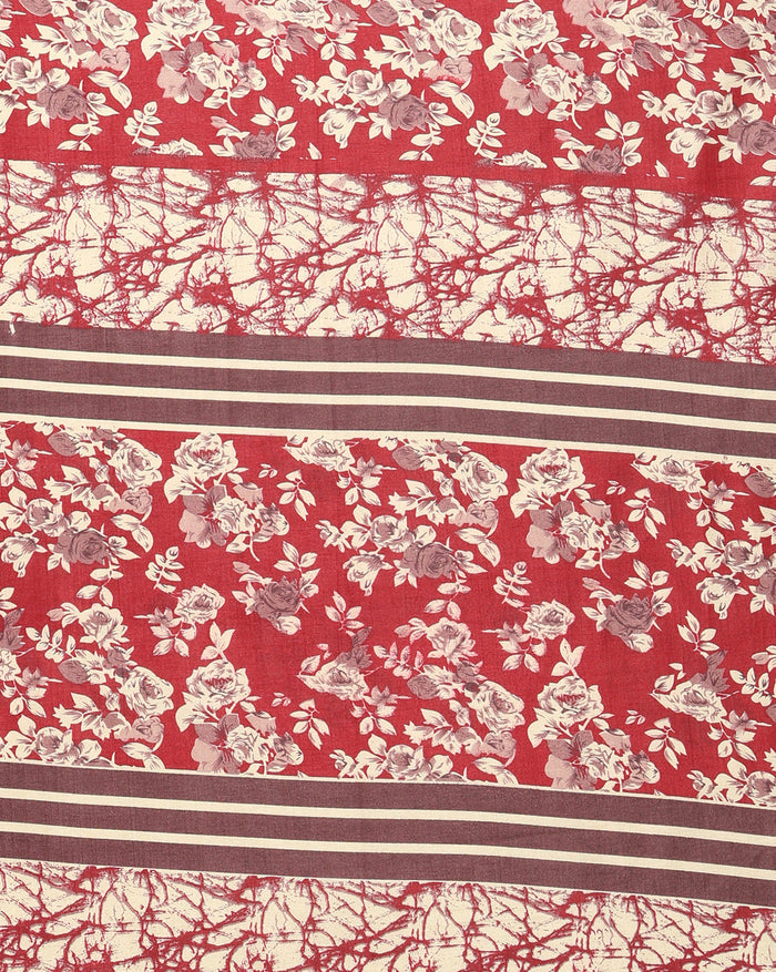 Indiehaat | Kashmiri Silk Printed Saree Deep Red & Cream