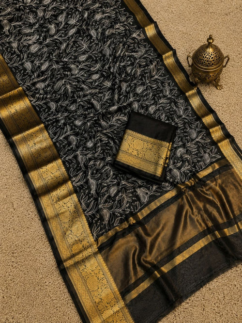 Indiehaat | Black Organza Silk Saree | Embroidery