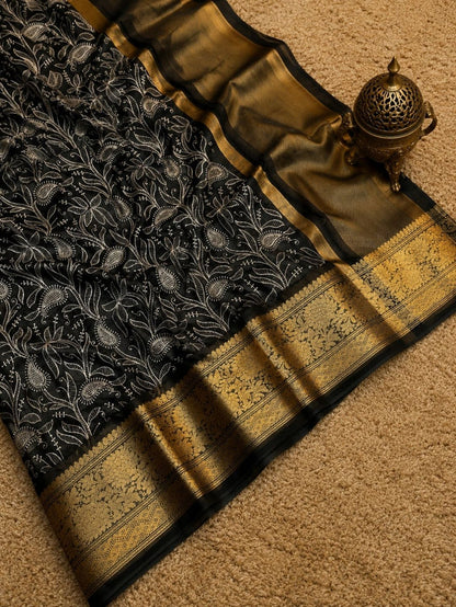 Indiehaat | Black Organza Silk Saree | Embroidery